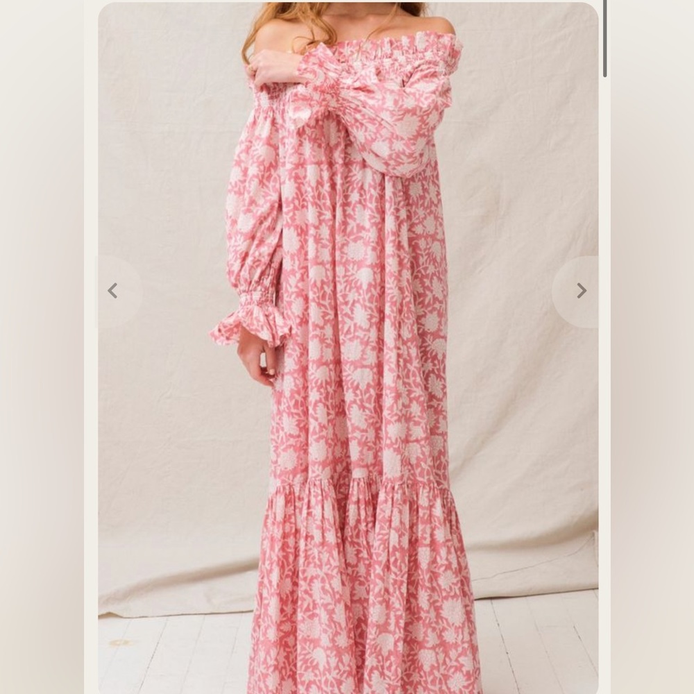 Block Print Floral Pink Maxi Dress